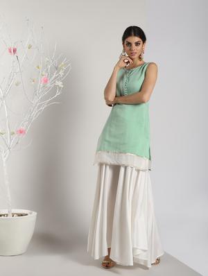 gota work solid kurta with skirt set - 16619280 - Standard Image - 2