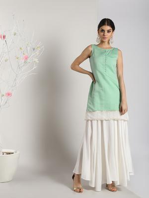 gota work solid kurta with skirt set - 16619280 - Standard Image - 3