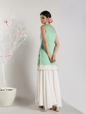 gota work solid kurta with skirt set - 16619280 - Standard Image - 4
