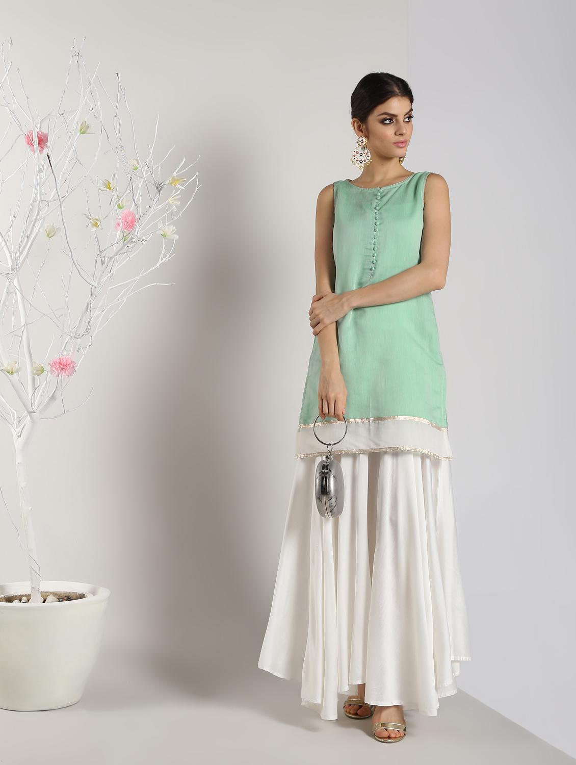 gota work solid kurta with skirt set - 16619280 - Zoom Image - 1