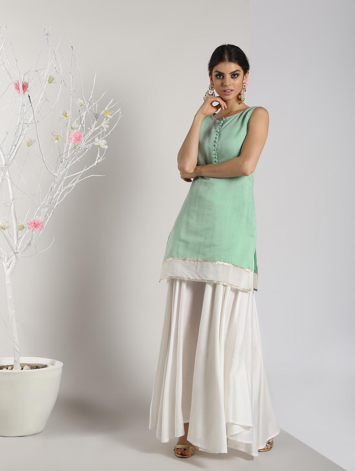 gota work solid kurta with skirt set - 16619280 - Zoom Image - 2