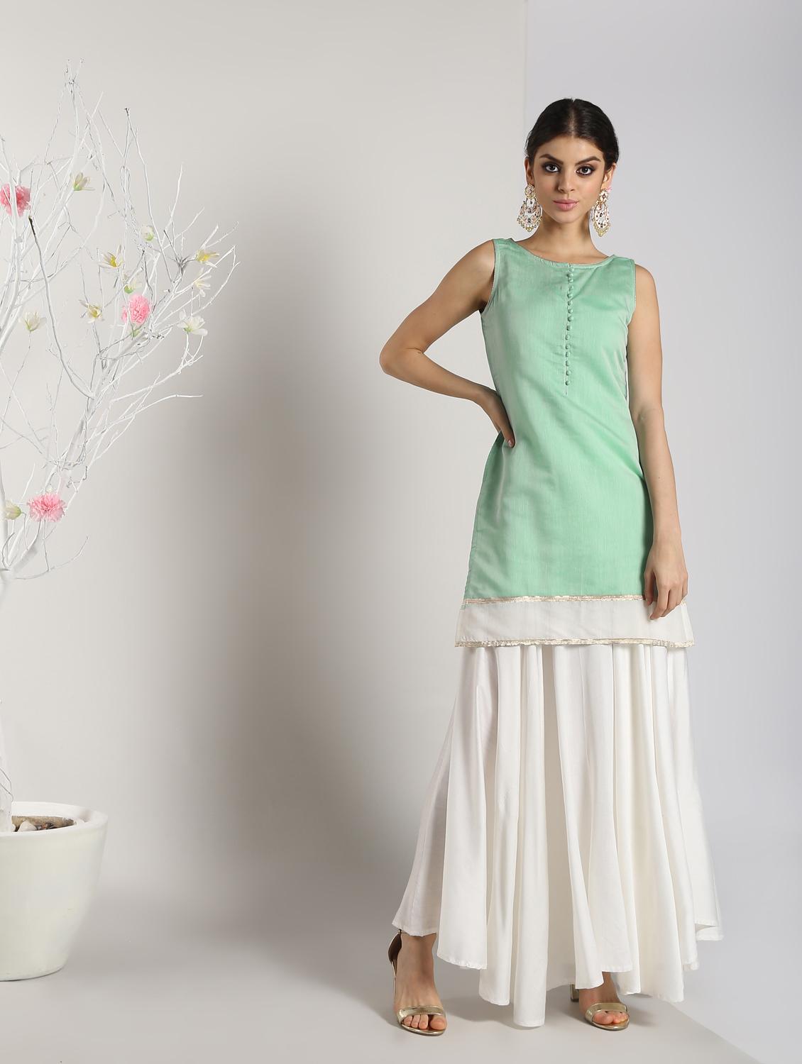 gota work solid kurta with skirt set - 16619280 - Zoom Image - 3