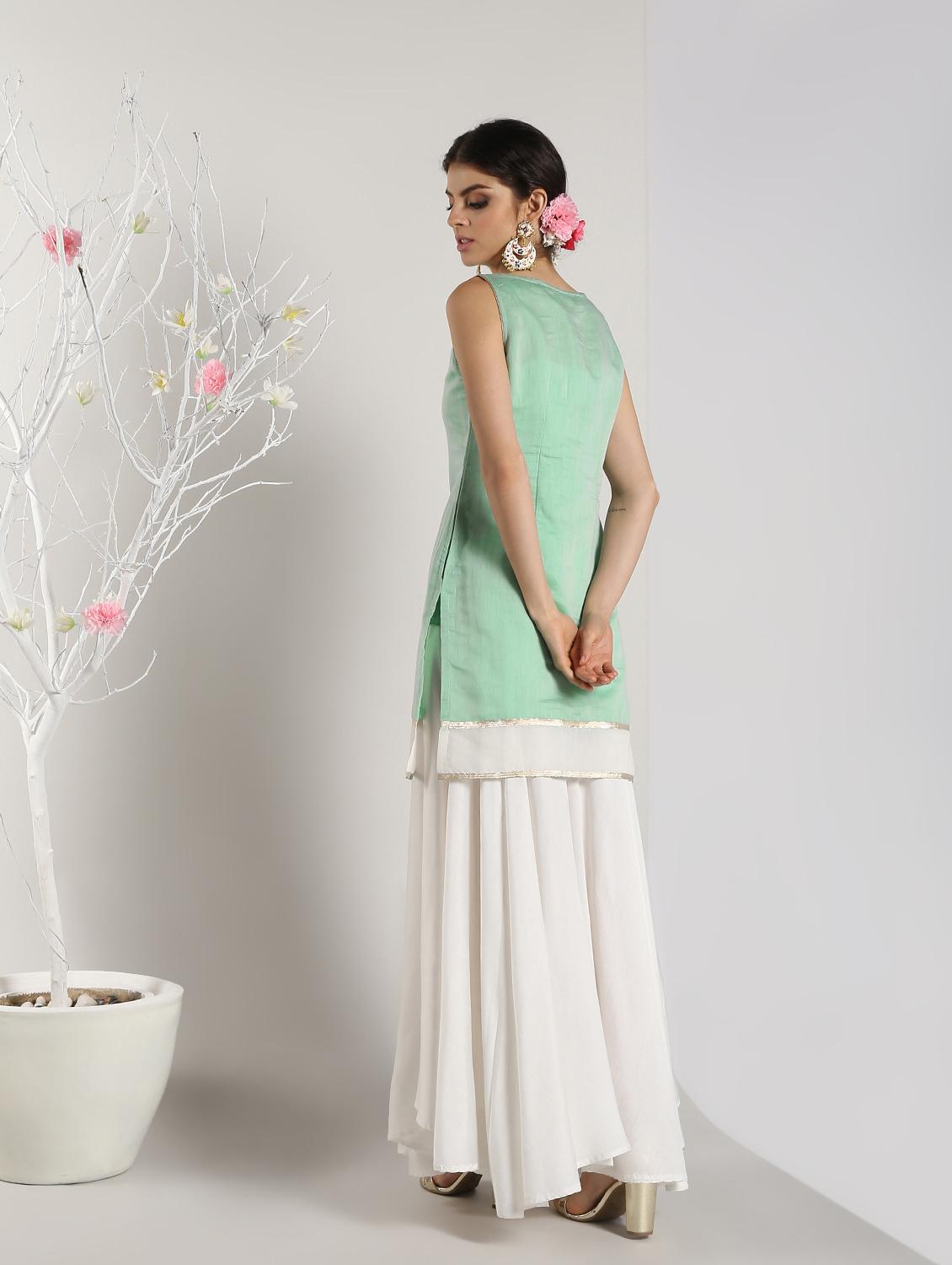 gota work solid kurta with skirt set - 16619280 - Zoom Image - 4