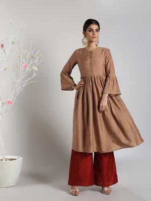 solid flared kurta with palazzo set - 16619291 - Standard Image - 2