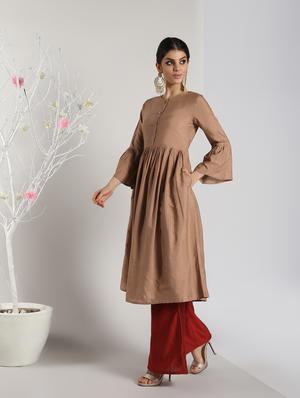 solid flared kurta with palazzo set - 16619291 - Standard Image - 3