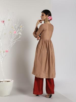 solid flared kurta with palazzo set - 16619291 - Standard Image - 4