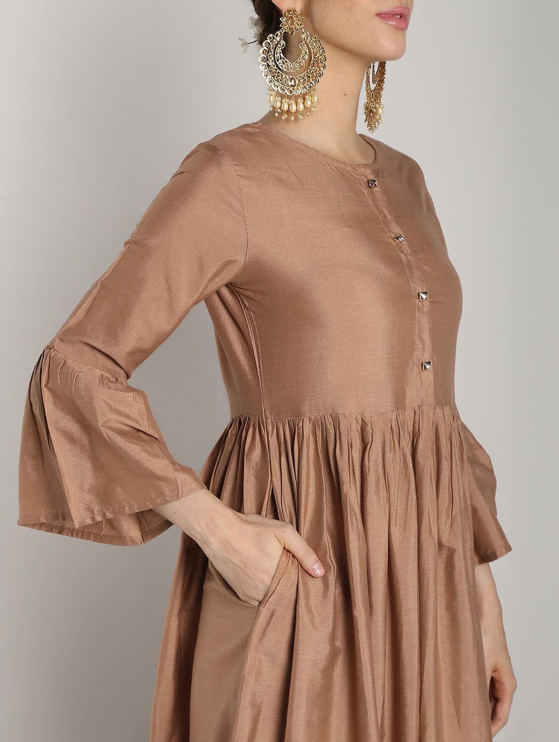 solid flared kurta with palazzo set - 16619291 - Zoom Image - 5