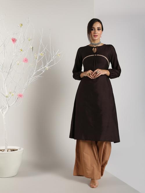 solid a-line kurta with palazzo set - 16619292 - Standard Image - 1