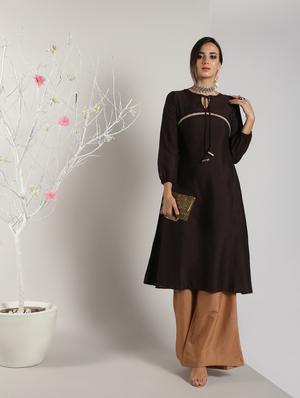 solid a-line kurta with palazzo set - 16619292 - Standard Image - 2
