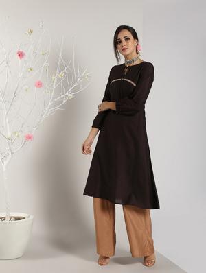 solid a-line kurta with palazzo set - 16619292 - Standard Image - 3