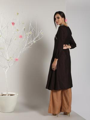 solid a-line kurta with palazzo set - 16619292 - Standard Image - 4