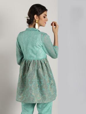 self-design kurti with pant set - 16619307 - Standard Image - 4