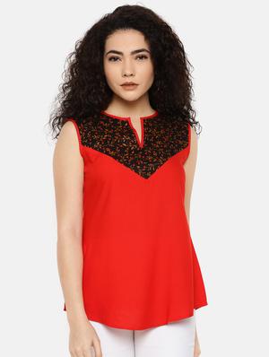 notch neck color block top - 16619327 - Standard Image - 2