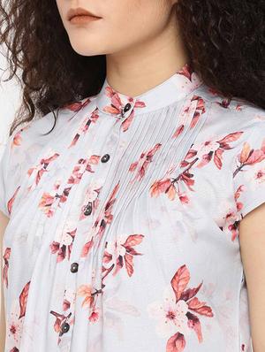 mandarin neck pleated floral top - 16619344 - Standard Image - 5