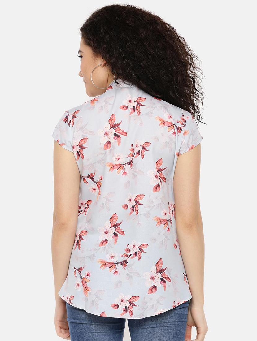 mandarin neck pleated floral top - 16619344 - Zoom Image - 4