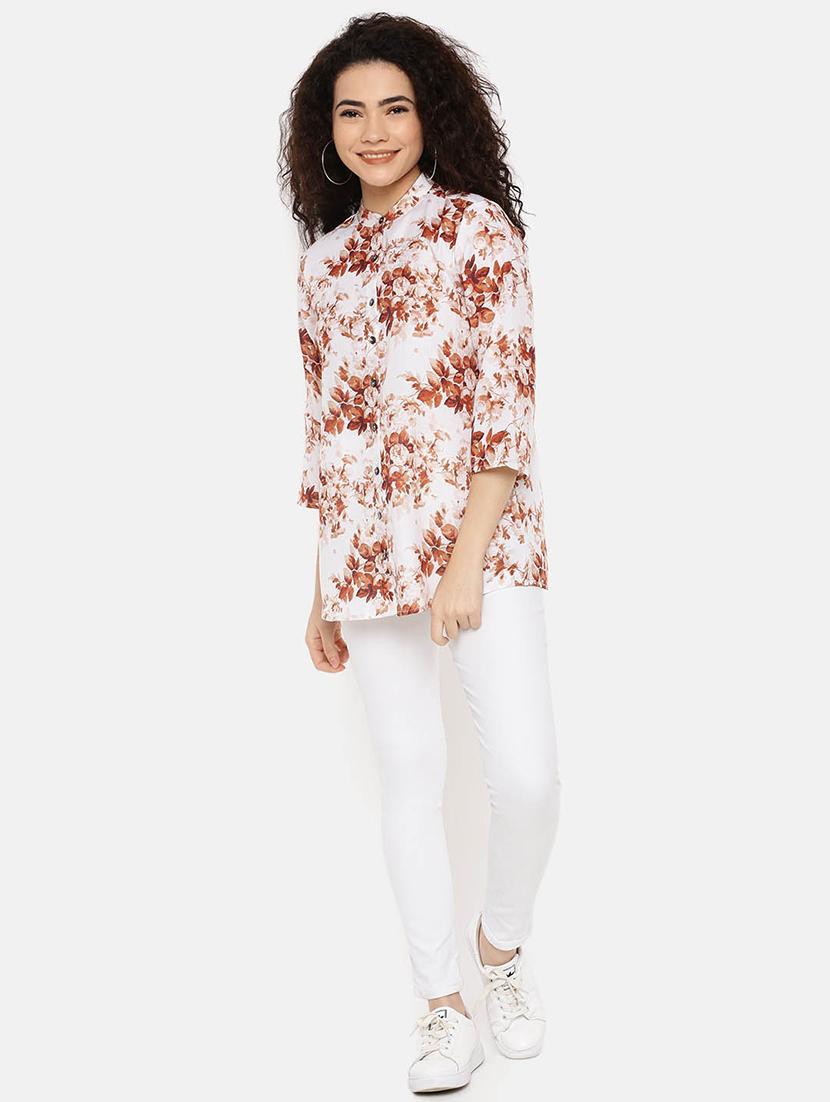 mandarin neck floral top - 16619365 - Zoom Image - 1