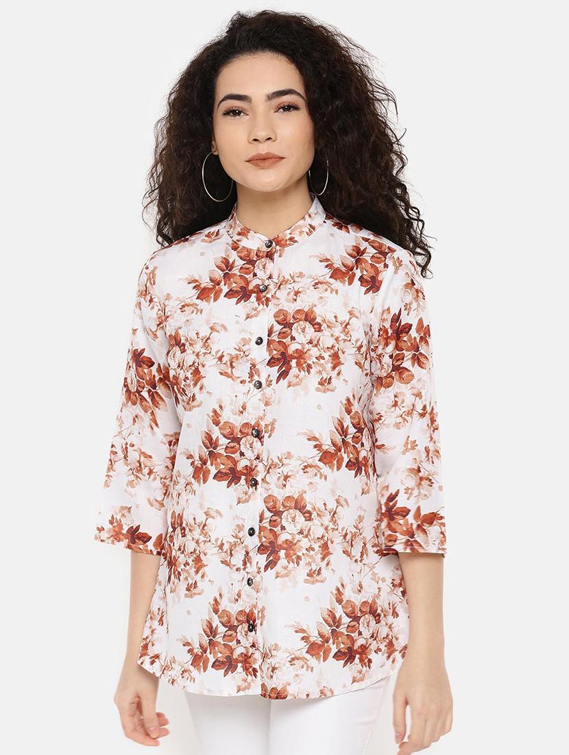 mandarin neck floral top - 16619365 - Zoom Image - 2