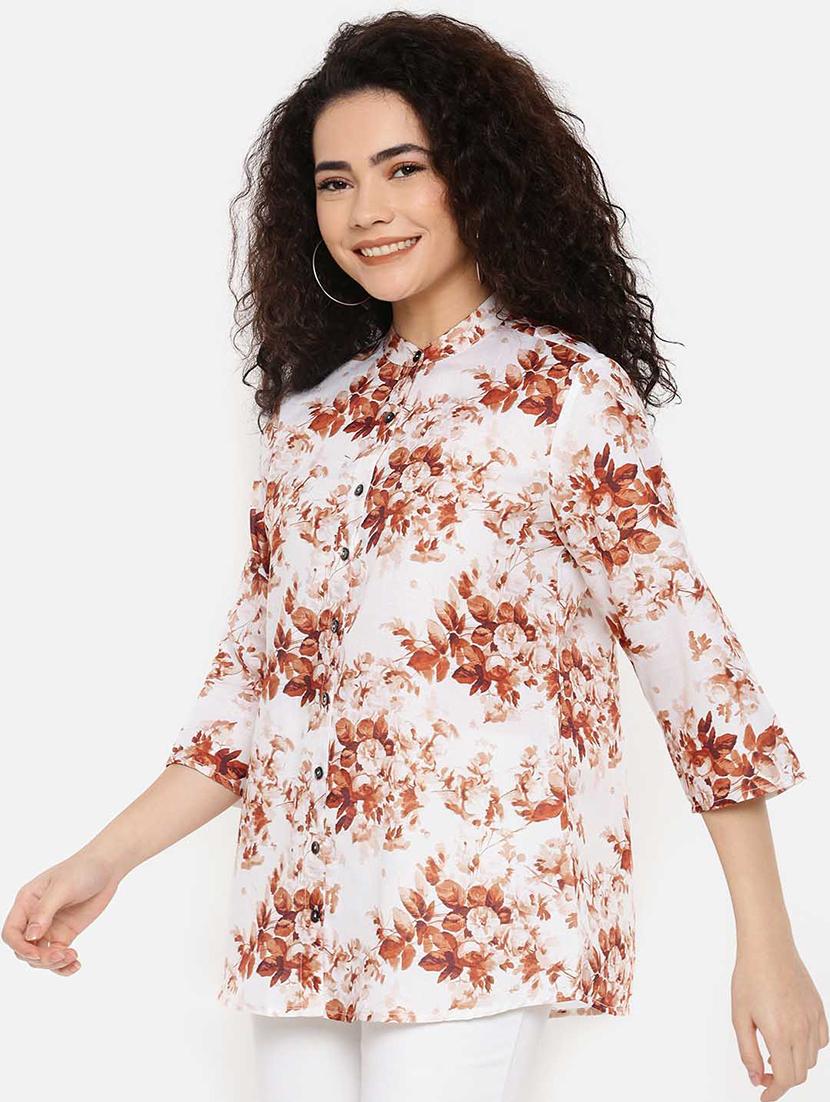 mandarin neck floral top - 16619365 - Zoom Image - 3