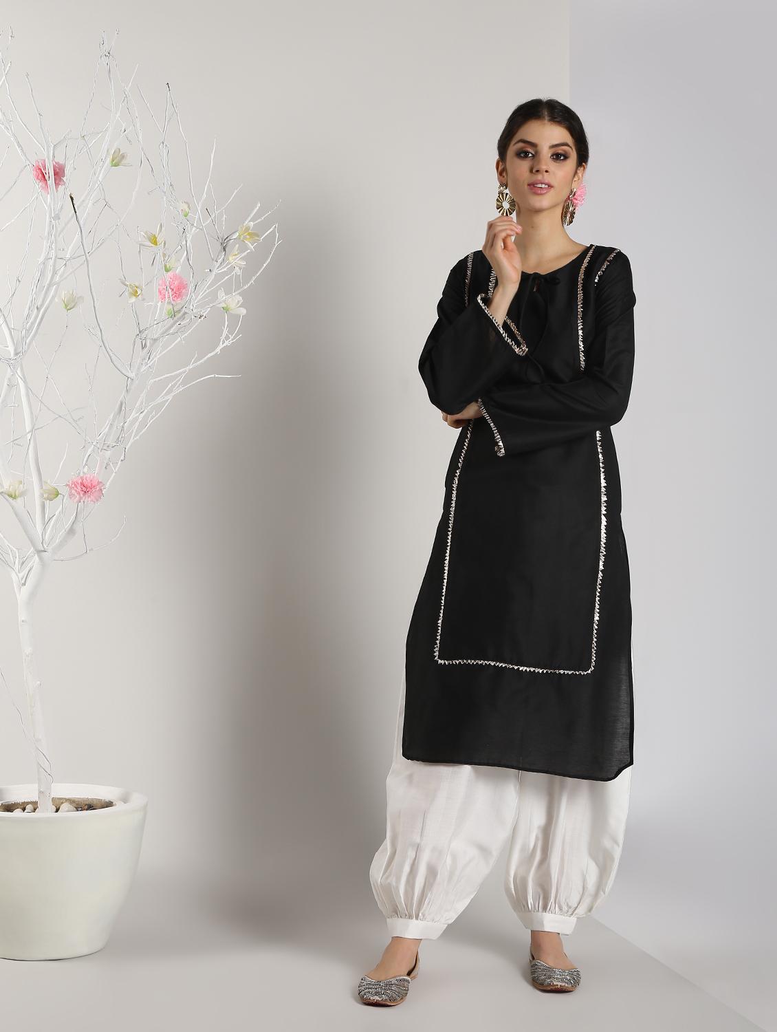 gota work straight kurta with salwar set - 16619449 - Zoom Image - 1
