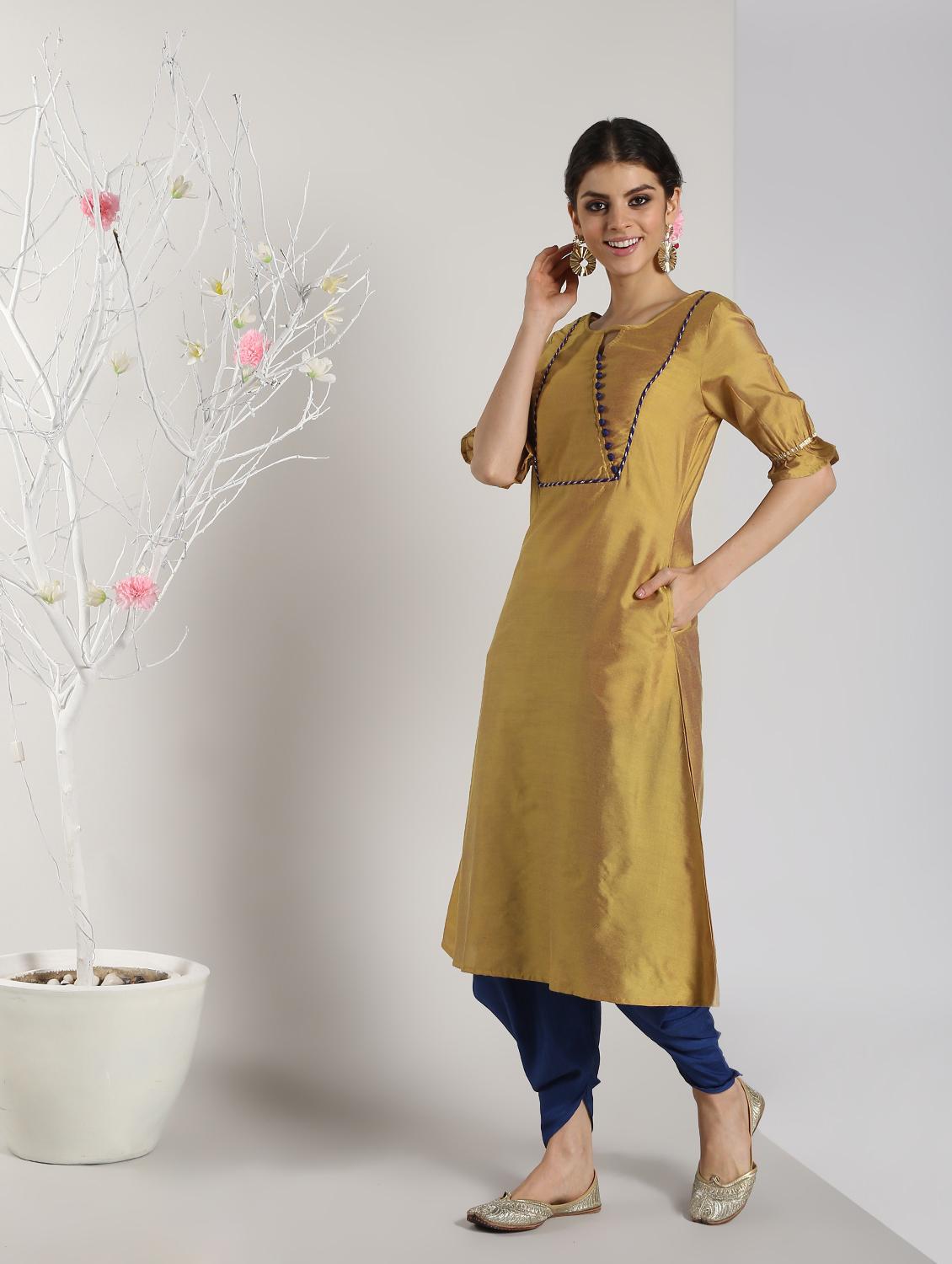 solid straight kurta with salwar set - 16619451 - Zoom Image - 1