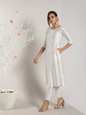 solid flared kurta with pant set - 16619459 - Standard Image - 3