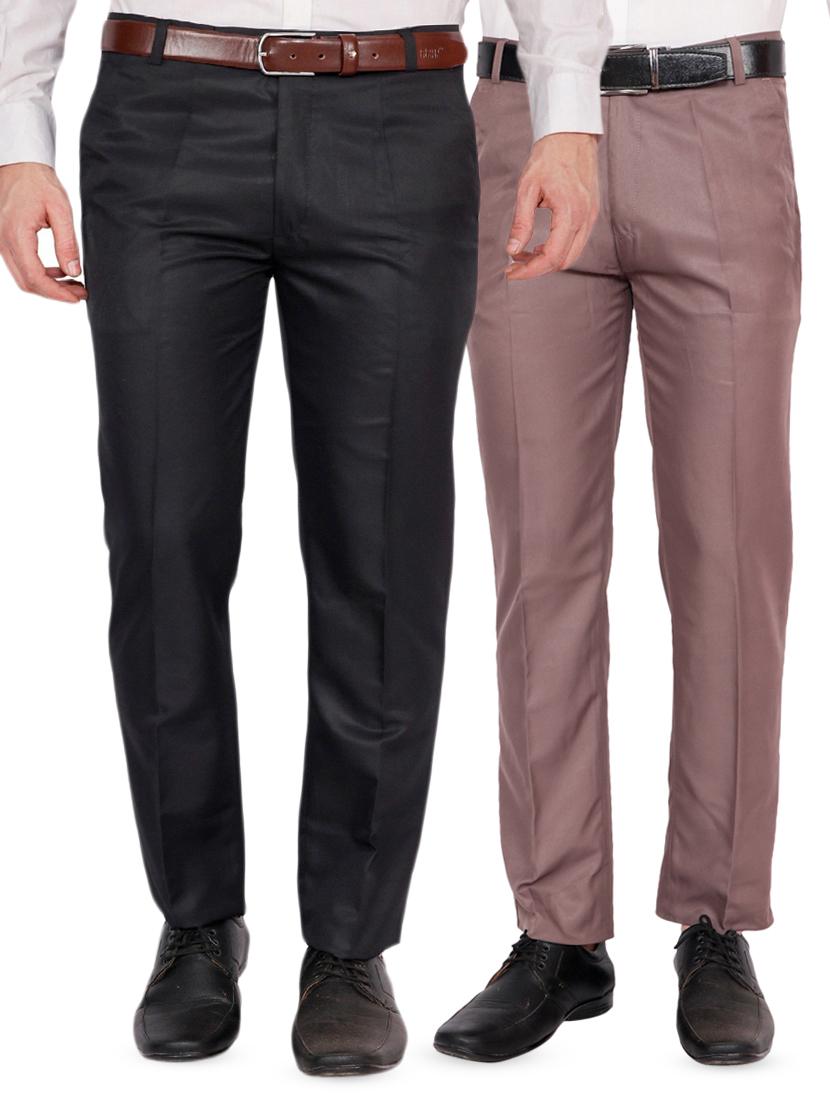 black and brown combo flat front formal trousers - 16620321 - Zoom Image - 1