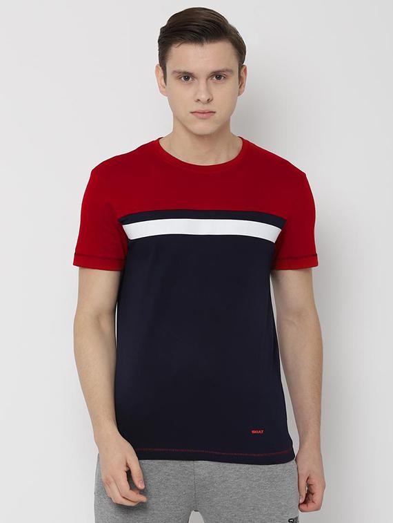 navy blue color block t-shirt - 16620745 - Zoom Image - 1