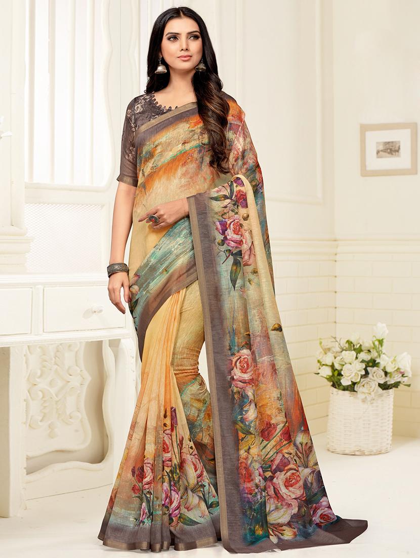 floral printed saree with blouse - 16620853 - Zoom Image - 1