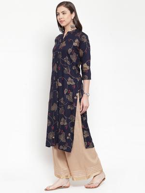 gold print straight kurta - 16622854 - Standard Image - 2