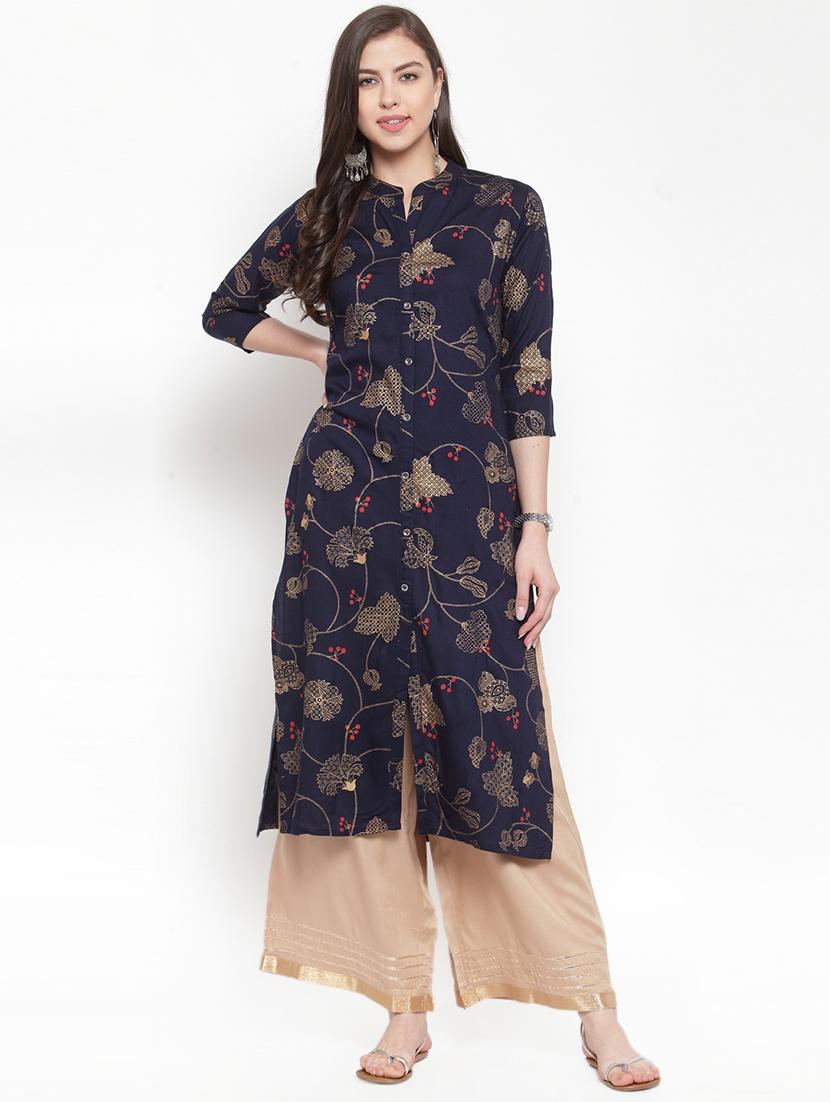 gold print straight kurta - 16622854 - Zoom Image - 1