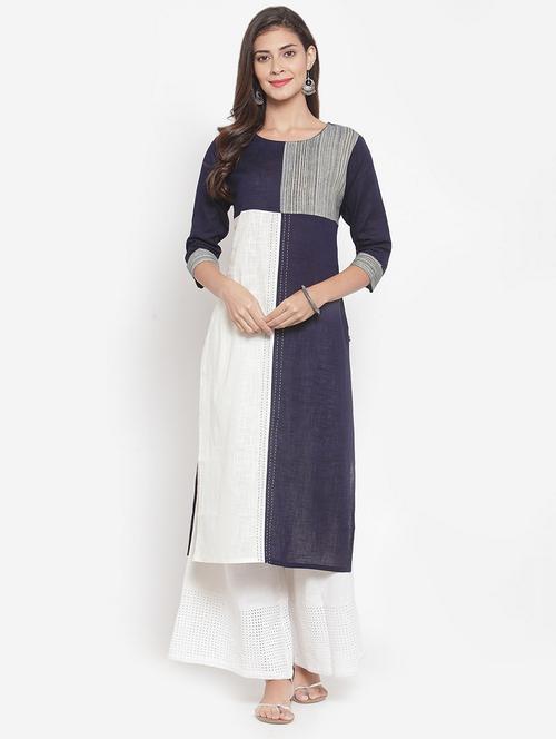 contrast straight kurta - 16622864 - Standard Image - 1