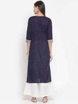 contrast straight kurta - 16622864 - Standard Image - 3
