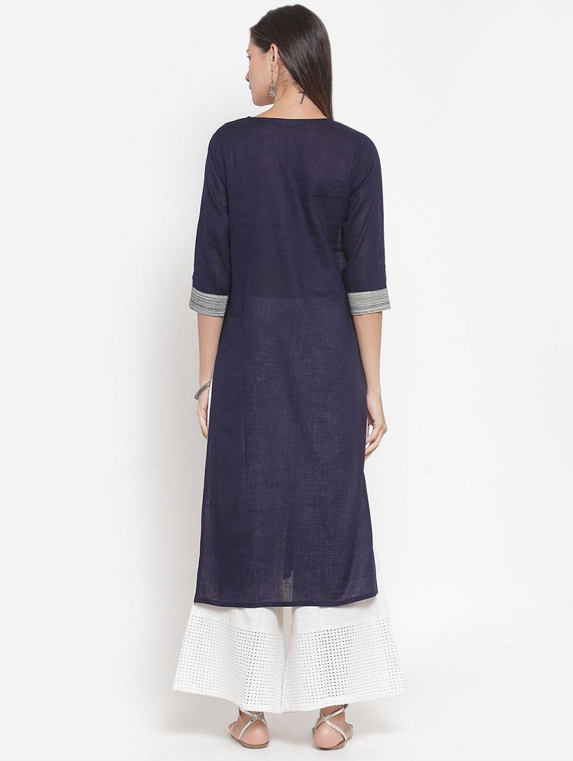 contrast straight kurta - 16622864 - Zoom Image - 3