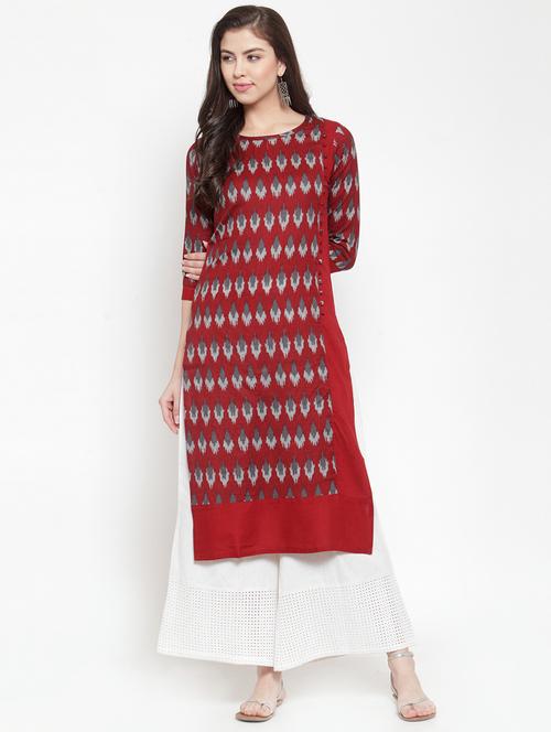 ikat straight kurta - 16622886 - Standard Image - 1