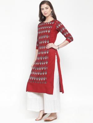 ikat straight kurta - 16622886 - Standard Image - 2
