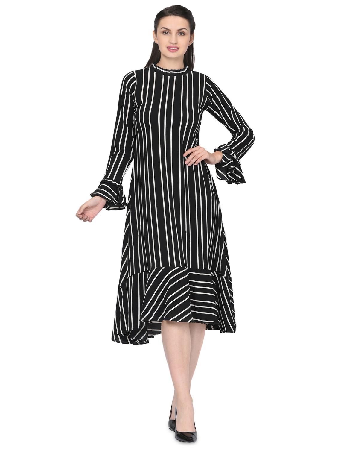 mock neck striped a-line dress - 16628436 - Zoom Image - 2