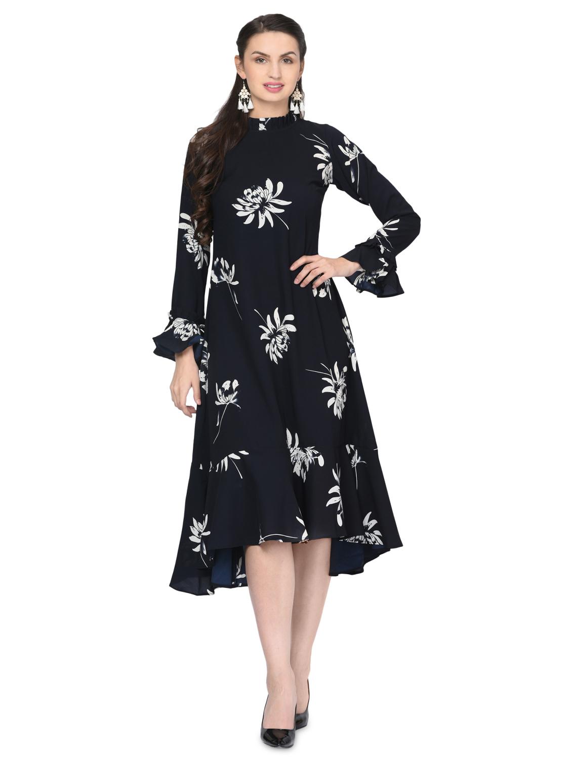 mock neck floral a-line dress - 16628437 - Zoom Image - 2