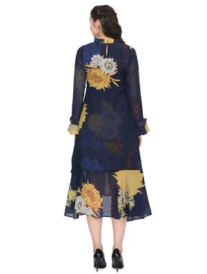 mock neck striped a-line dress - 16628438 - Standard Image - 4