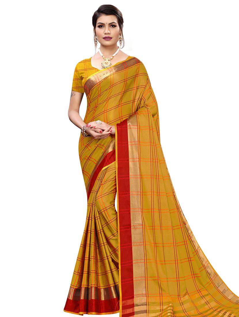 checkered printed saree with blouse - 16629826 - Zoom Image - 1