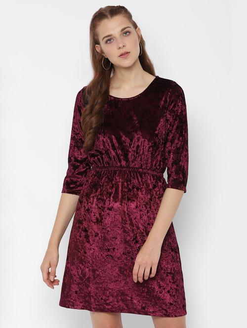 round neck velvet a-line dress - 16630132 - Very Small Image - 1