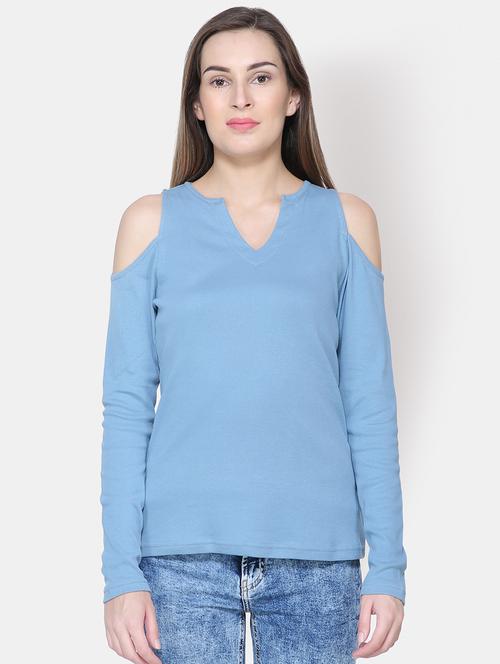 cold shoulder notch neck top - 16630378 - Standard Image - 1