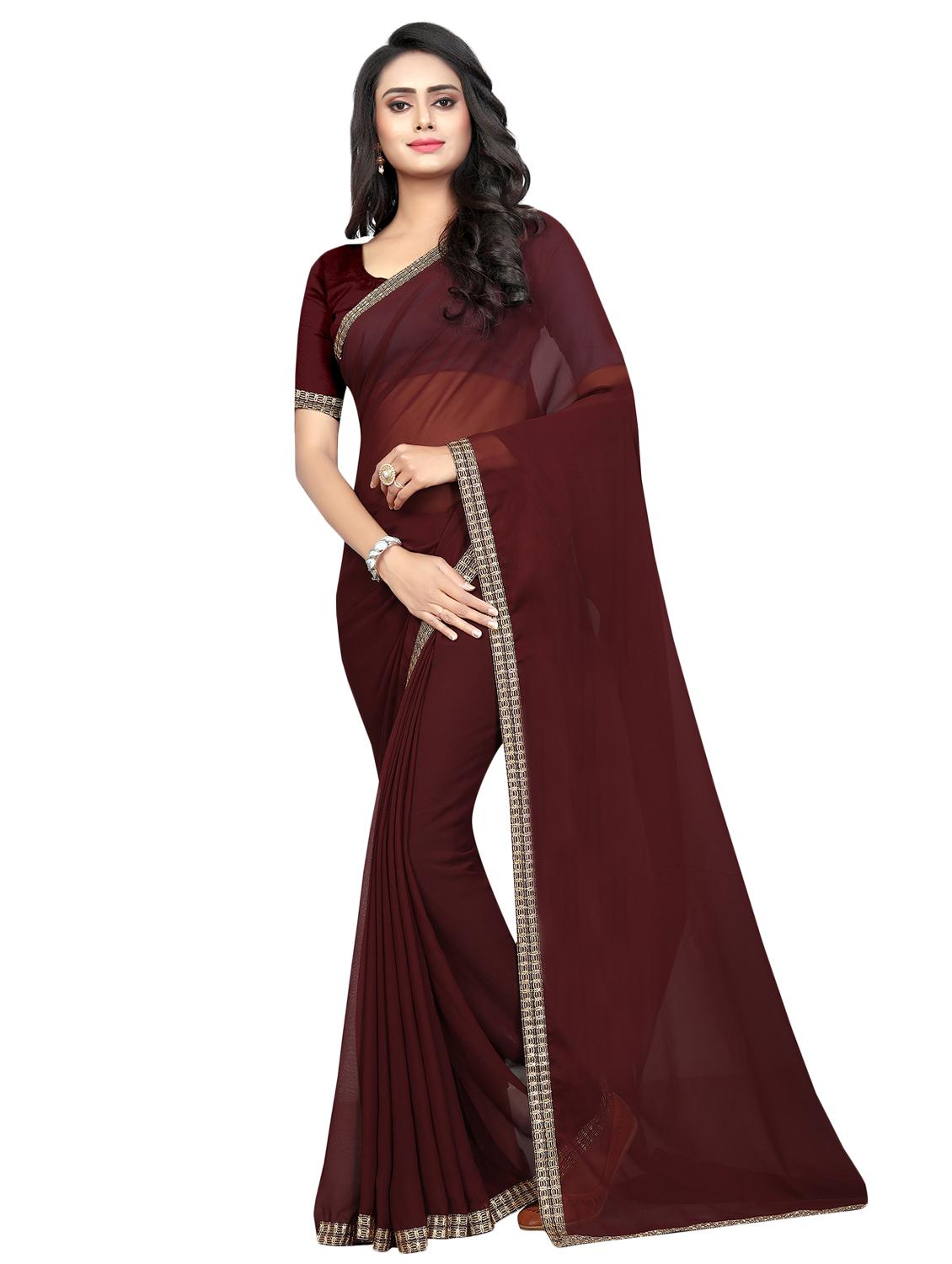 solid plain saree with blouse - 16630614 - Zoom Image - 1