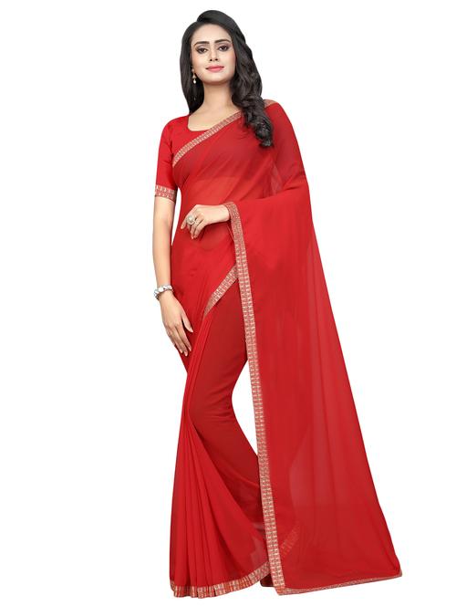 solid with bordered saree with blouse - 16630617 - Standard Image - 1