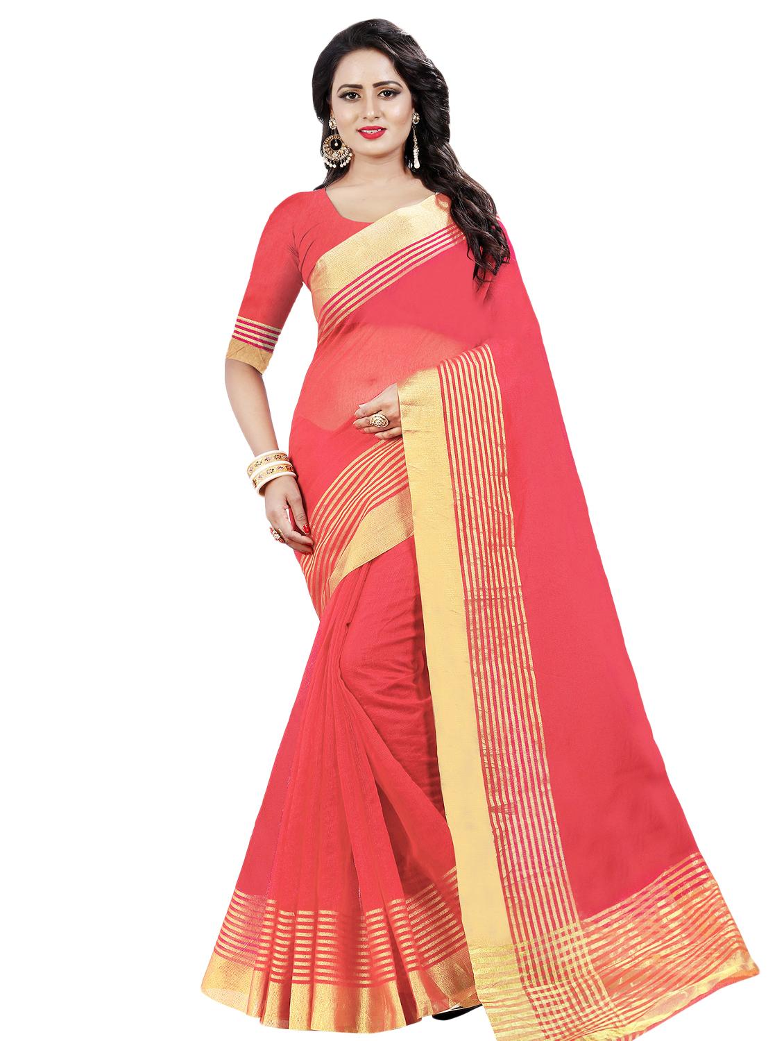 solid bordered saree with blouse - 16630707 - Zoom Image - 1