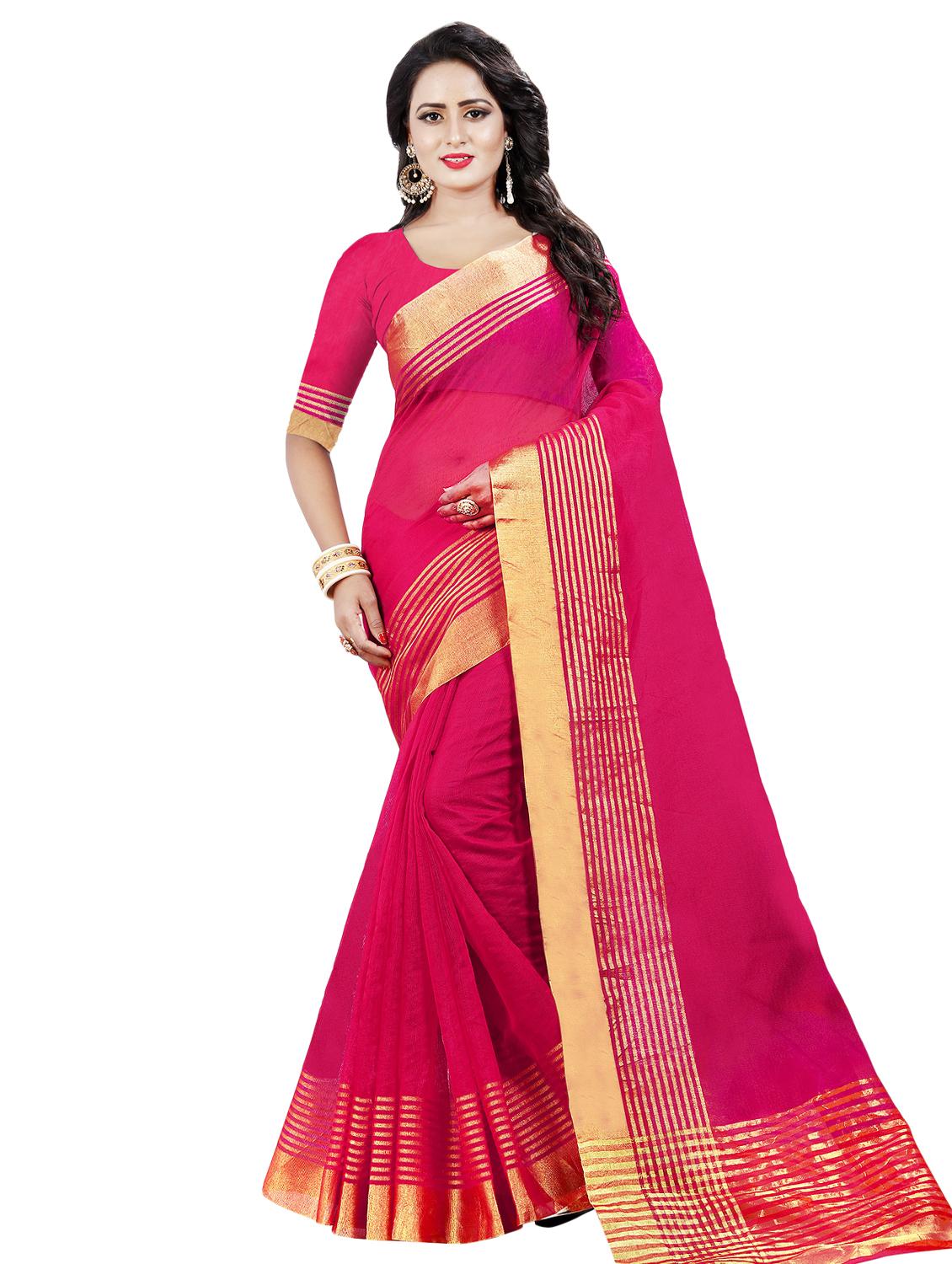 solid bordered saree with blouse - 16630708 - Zoom Image - 1