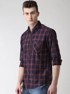 navy blue checkered casual shirt - 16631218 - Standard Image - 2