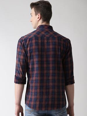 navy blue checkered casual shirt - 16631218 - Standard Image - 3