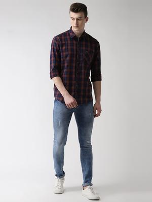 navy blue checkered casual shirt - 16631218 - Standard Image - 4