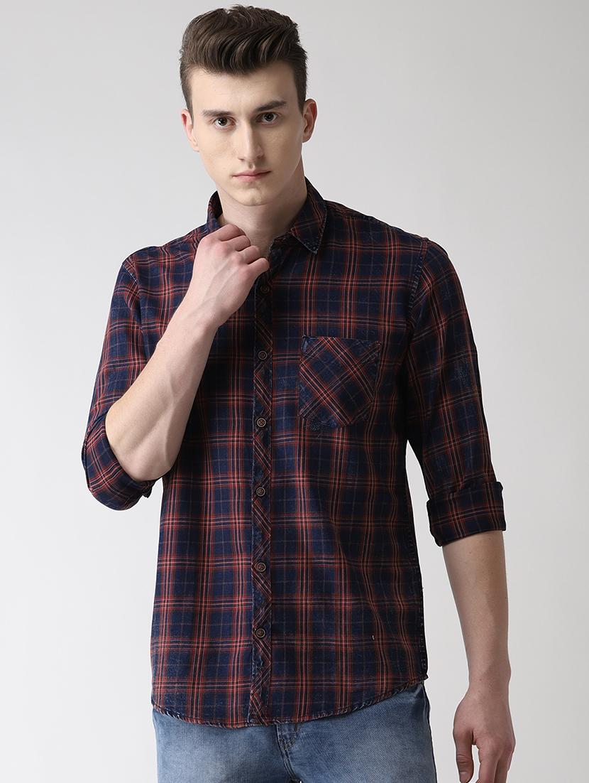 navy blue checkered casual shirt - 16631218 - Zoom Image - 1