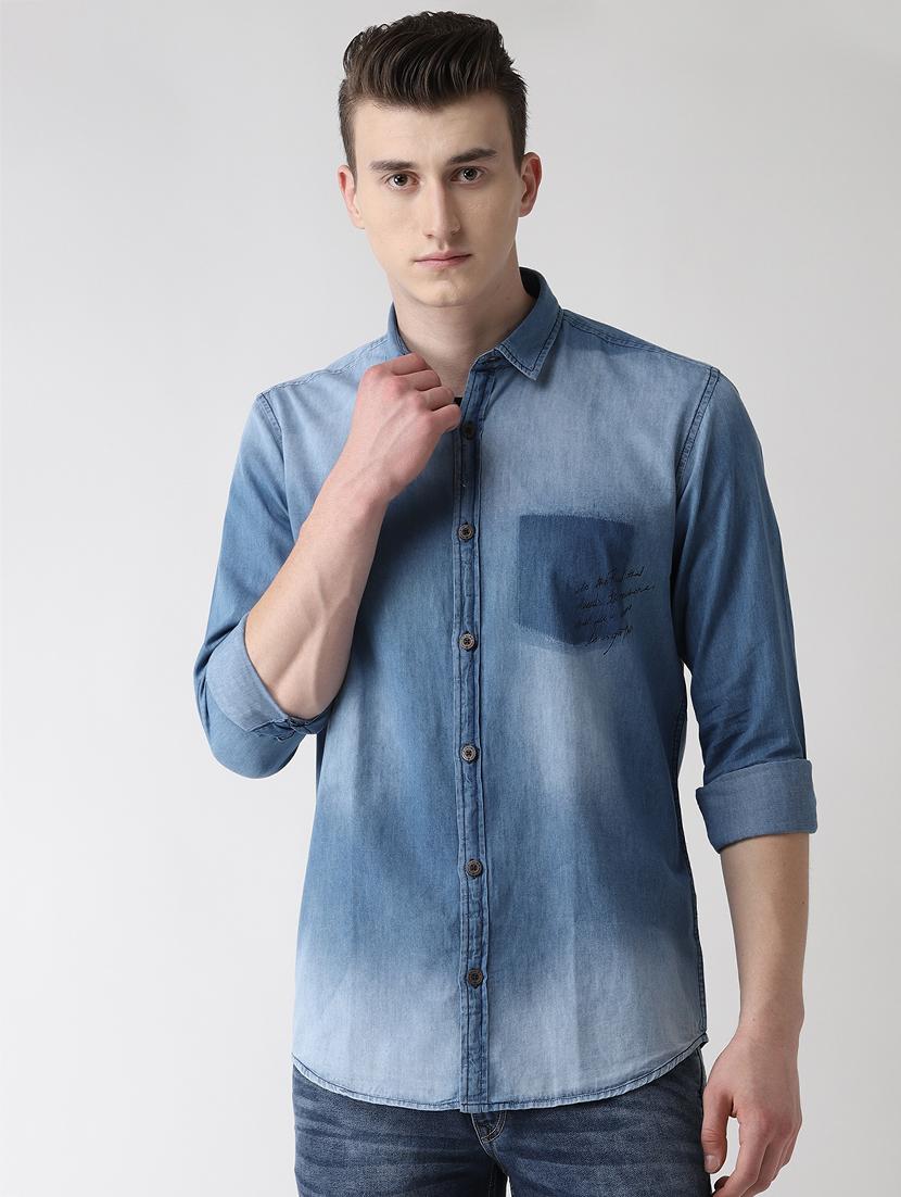 blue faded denim casual shirt - 16631237 - Zoom Image - 1